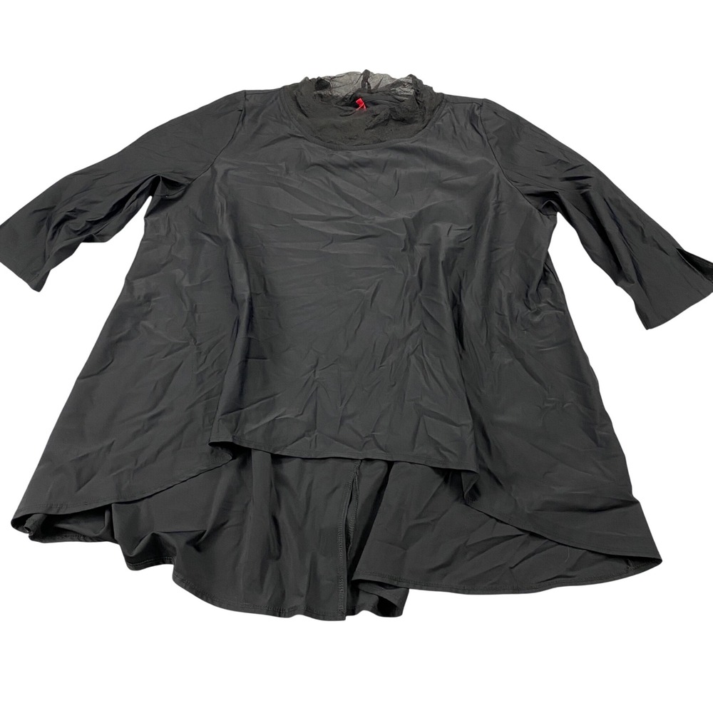 IC Collection Black Lace Mock Neck High Low Tunic Top XXL Button Back 4369T USA